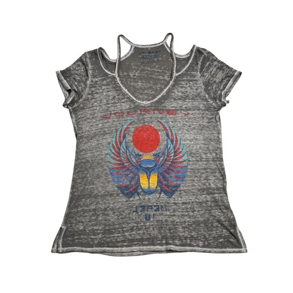 Journey Lucky Brand T-Shirt Tee Cold Shoulder Cutouts Gray Relaxed Size S - Picture 4 of 10